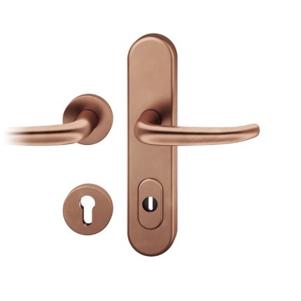Druecker-Grt. re PZ 92mm Ros.S2 |  Langschild ZA. Stift 10mm | Innenseite Rosette |Bronze dunkel patiniert gew.