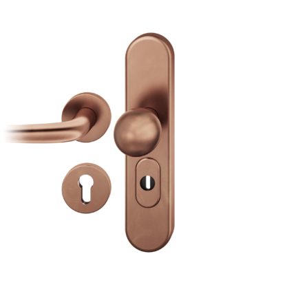 Wechsel-Grt. PZ 72mm Ros.   S2 |  Langschild ZA. Druecker 1023 | Innenseite Ros.. Stift 8mm |Bronze hell patiniert gewachst