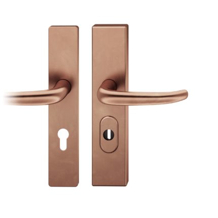 Druecker-Grt. re PZ 72mm S2 |  Langschild ZA | Stift 8mm |Bronze hell patiniert gewachst