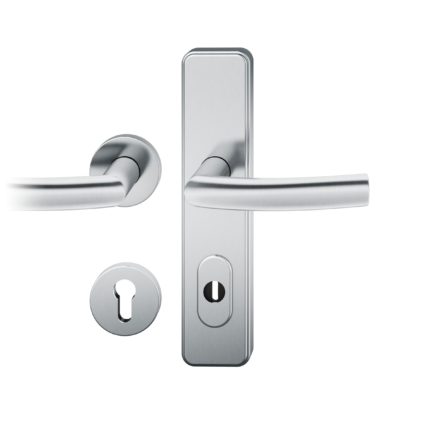 Druecker-Grt. re PZ 92mm Ros.S2 |  Langschild ZA. Stift 10mm | Innenseite Rosette |Edelstahl fein matt