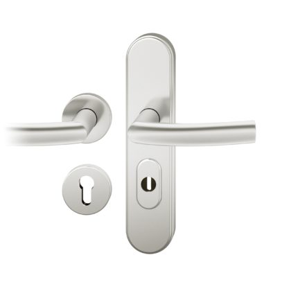 Druecker-Grt. re PZ 72mm Ros.S2 |  Langschild ZA. Stift 8mm | Innenseite Rosette |Aluminium naturfarbig