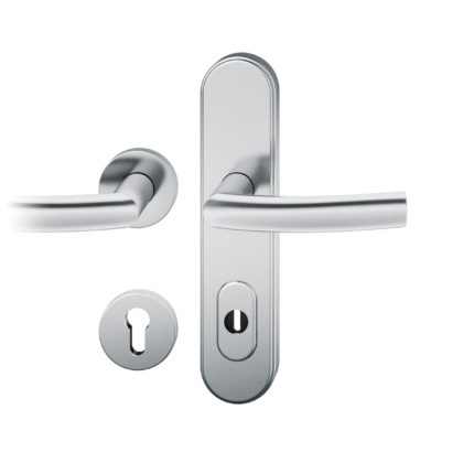 Druecker-Grt. re PZ 92mm Ros.S2 |  Langschild ZA. Stift 10mm | Innenseite Rosette |Edelstahl fein matt