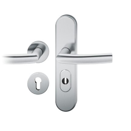 Druecker-Grt. li PZ 72mm Ros.S2 |  Langschild ZA. Stift 8mm | Innenseite Rosette |Edelstahl fein matt