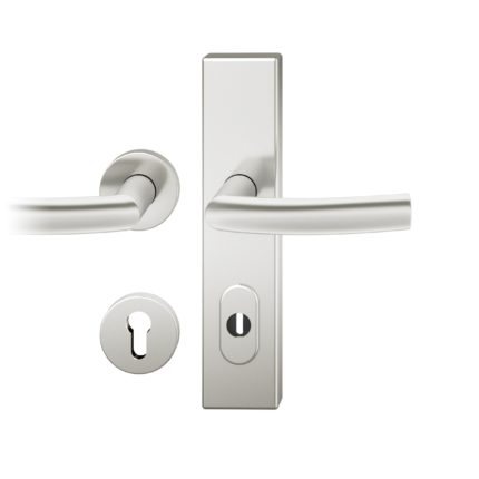 Druecker-Grt. re PZ 92mm Ros.S2 |  Langschild ZA. Stift 10mm | Innenseite Rosette |Aluminium naturfarbig
