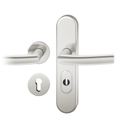 Druecker-Grt. li PZ 72mm Ros.S2 |  Langschild ZA. Stift 8mm | Innenseite Rosette |Aluminium naturfarbig