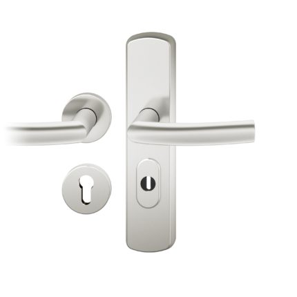 Druecker-Grt. re PZ 72mm Ros.S2 |  Langschild ZA. Stift 8mm | Innenseite Rosette |Aluminium naturfarbig