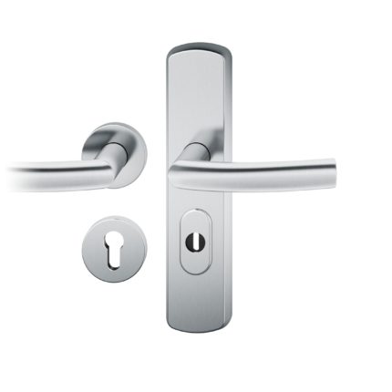 Druecker-Grt. re PZ 72mm Ros.S2 |  Langschild ZA. Stift 8mm | Innenseite Rosette |Edelstahl fein matt
