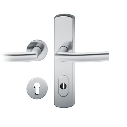 Druecker-Grt. li PZ 92mm Ros.S2 |  Langschild ZA. Stift 10mm | Innenseite Rosette |Edelstahl fein matt