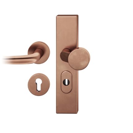 FS-Wechsel-Grt. PZ 92mm Ros.S2 |  Langschild ZA. Stift 9mm | Innenseite Rosette |Bronze hell patiniert gewachst